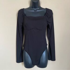 SHEIN Black Long Sleeve Square Neck Bodysuit